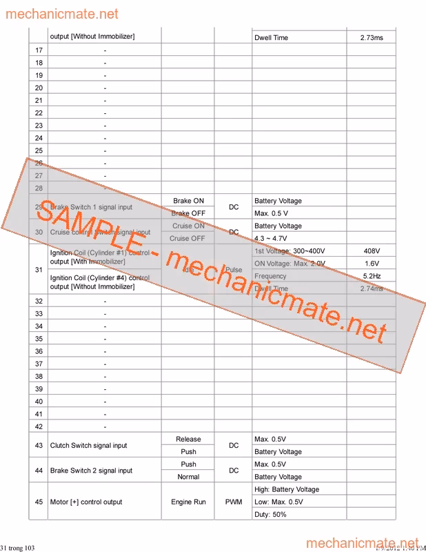 Kia Sportage Workshop, Service and Repair Manual PDF Sample Page 1 - Technical Specifications Preview
