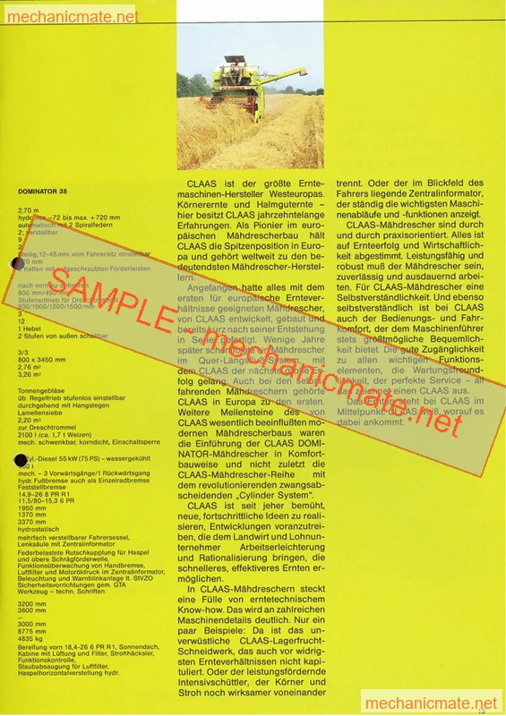 Claas Dominator 58/48/38 Workshop Service Repair Manual PDF