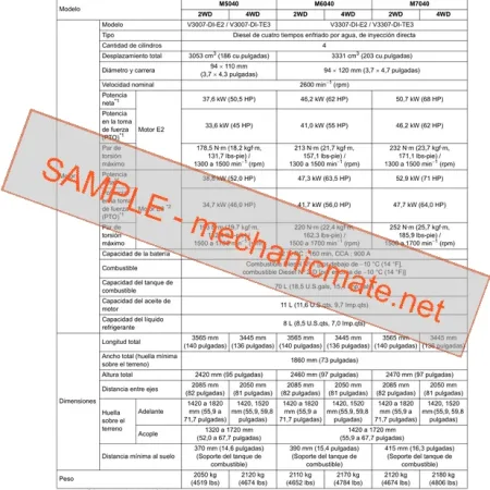 Kubota M5040 M6040 M7040 Workshop Manual PDF Sample Page 1 - Technical Specifications Preview