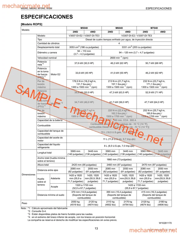 Kubota M5040 M6040 M7040 Workshop Manual PDF (2011) 1 Kubota M5040 M6040 M7040 Workshop Manual PDF Sample Page 1 - Technical Specifications Preview